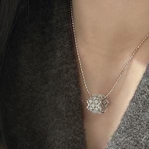 S925 Pure Silver Micro-Inlaid <b>Crystal</b> Pendant <b>Necklace</b> Colorful Treasure Sweet Square Sugar Pink Diamond Lucky Girlish <b>Necklace</b> - Product Image 2