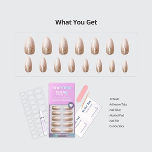 Faux Ongles à Presser en Gel Souple Scintillant, Vente en Gros, Haute Qualité, Réutilisables, 32 Pièces, Courts, Amande, Blancs - Product Image 2