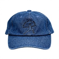 Topi Baseball Denim Biru Acid Wash Distressed Dad Hat Adjustable Snapback Cap Logo Custom Unisex Casual Streetwear