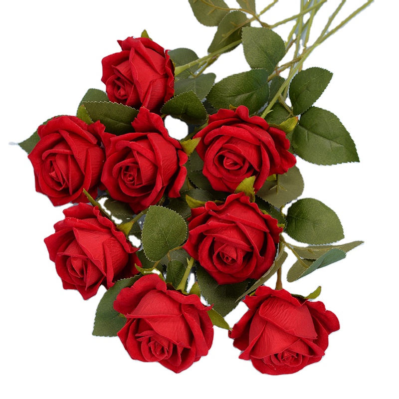 wholesale Velvet Red Rose artificial flower for wedding and home decoration fake roses