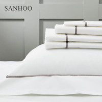 Parure de lit de luxe SANHOO pour hôtel, 300/400TC, en coton blanc brodé, couette, housse de couette, draps de luxe, ensembles de literie