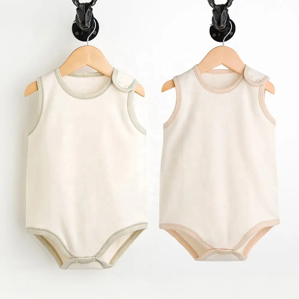 Summer Hot Sale Custom Soft Breathable Unisex 100% Organic Color Cotton Plain Baby Vest Romper