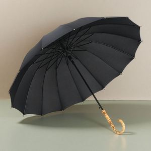 <b>Large</b> Wooden J Handle Rain-Resistant Pongee Long <b>Umbrella</b> for Two Classic Straight Design Quick Delivery for Travel - Product Image 4