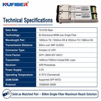 Módulo Transceptor Nufiber SFP+ 10G BIDI BX80 80km 1270/1330nm Simplex LC SMF DDM de Alto Rendimiento para Redes WAN para Cisco