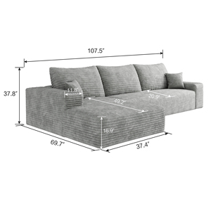 Modern L-Shape Corner <b>Sofa</b> Modular <b>Sofa</b> <b>Bed</b> Set Corduroy Fabric Washable No Assembly Required Eco-Friendly Apartment Hotel - Product Image 6