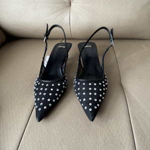 Sandales d'été sexy et respirantes pour femmes, avec doublure en PU, dessus en maille orné de strass et talon exposé, sandales confortables - Product Image 4