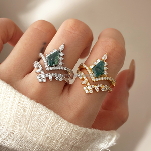 New Arrival Wholesale Beautiful Women Jewelry <b>Moss</b> <b>Agate</b> <b>Ring</b> Engagement Wedding Promise <b>Rings</b> for Gift - Product Image 4