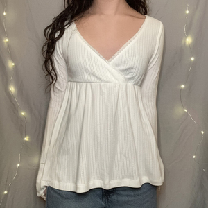 Femmes col en V dentelle à volants à manches longues Blouse élégant coupe ample haut décontracté tissu doux chemise de mode pour le printemps automne - Product Image 3