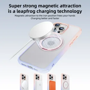 Fashion Gradient Colorful Magnetic Wireless Charging Phone Case For IPhone 15 Pro Max With Rotated Kickstand Phone Accessories