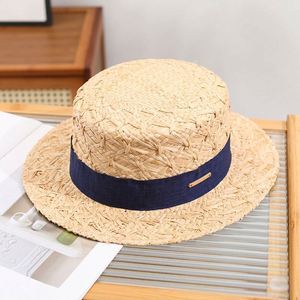 2024 Spring <b>Summer</b> Ribbon Decoration Lafite Custom <b>Straw</b> <b>Hat</b> Flat Top Brim Woman Sun <b>Hats</b> for <b>Summer</b> - Product Image 5