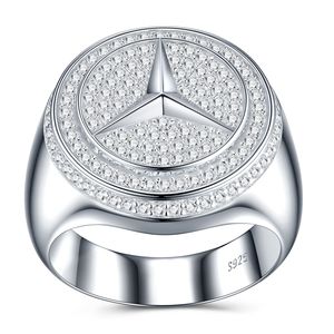 Bague signet <span class=keywords><strong>Mercedes</strong></span> Moissanite Iced Out tendance, en argent 925, bague de luxe pavée de moissanite, style hip-hop pour <span class=keywords><strong>homme</strong></span> - Product Image 4
