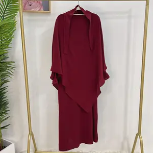 Großhandel muslimische türkische Abaya einfarbiges Kleid mit Hijab