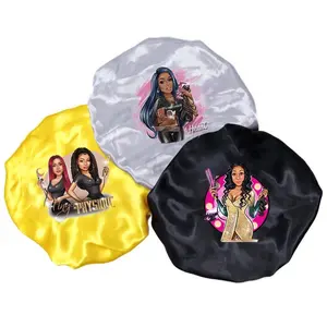 Showcoco — Bonnets de cheveux vierges Sublimation en Satin, 17 couleurs, personnalisés, pour dormir, couvre-chef pour femmes, enveloppes de cheveux