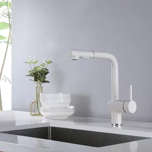 Brass Material Granite Sink White Moor Stone Oatmeal Color Pull-out Kitchen Faucet