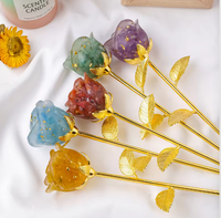 Kristal Penyembuh Resin Bunga Mawar Alami Amethyst Rose Quartz Chips Epoxy Batang Emas Hiasan Bunga Grosir