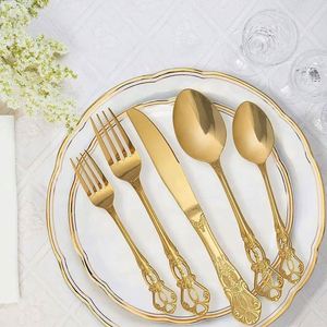 Wholesale Luxury Antique Handle Stainless Steel Vintage Silverware Flatware Banquet Cutlery Set in Silver and Gold for Wedding - Product Image 2