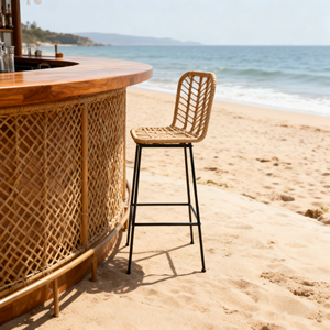 Chaises <span class=keywords><strong>de</strong></span> <span class=keywords><strong>bar</strong></span> en <span class=keywords><strong>rotin</strong></span> plastique résistant à l'eau au design minimaliste TUQ CHAIR pour l'extérieur, le salon, la plage, les restaurants, la maison - Product Image 1