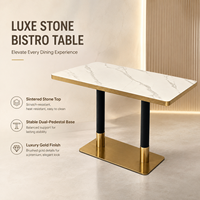 Mesa de Comedor Rectangular de Piedra Sinterizada Comercial con Estructura de Metal Dorado, Muebles de Lujo para Restaurantes, Hoteles, Cafeterías y Bistrós
