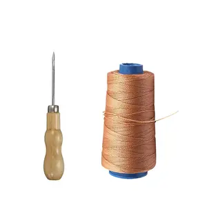 2pcs/set 300M Nylon Sewing Thread Leather Sewing Waxed Thread & Wooden Handle Sewing Awl for Repair Shoes