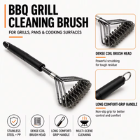 Brosse à barbecue robuste DaS en acier inoxydable avec long manche antidérapant pour nettoyer les grilles de barbecue