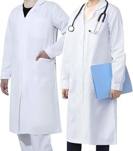 Vêtements de médecin tissés unisexes à manches longues broderie blanche multi-poches durables anti-rides pour pharmacie d'hôpital médical - Product Image 4