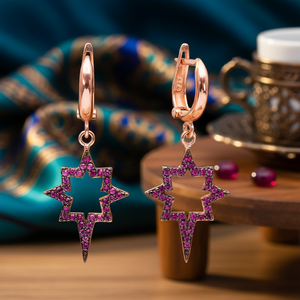 การออกแบบเข็มทิศ nortsh Star รูปร่างทับทิม CZ หินห้อยต่างหูตุรกีขายส่ง925เครื่องประดับเงินสเตอร์ลิง - Product Image 3