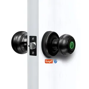 Topteq Upgraded Easy Install Fingerprint Tuya App Key Unlocked Smart Knob Door Lock For Bedroom Office