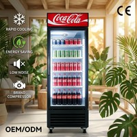 Kulkas Display Kompresor Udara Kaca Baru Grosir, Pendingin Kipas 1 Pintu yang Dapat Disesuaikan, Layar LED Portabel untuk Minuman Energi