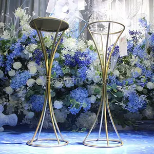 Plating X corong bentuk logam grosir bunga berdiri hiasan tengah meja pernikahan untuk acara meja Gang