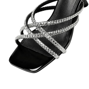 Mules à talons de luxe en cristal pour <span class=keywords><strong>femme</strong></span>, bout carré, strass, à enfiler, style Oxford, talon évasé, sexy, pour club, été - Product Image 5