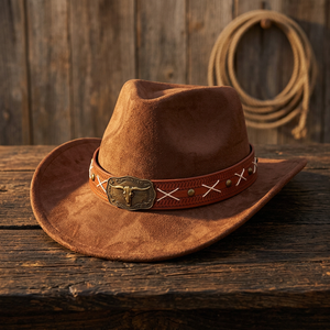 Cowboy <b>Hat</b> for Men/Women Unisex Outdoor Wide Brim Embossed Heat-Transfer Printed Felt Fedora Classic <b>Flat</b> Top Polyester/Cotton - Product Image 3