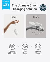 Anker Nano 3-en-1 Banco de energía portátil 10.000 mAh Cargador de iPhone Cable de USB-C Enchufe de pared plegable Paquete de batería máximo de 30W para viajes