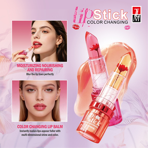 24 pièces de baumes à lèvres et rouges à lèvres changeants de couleur, en tube transparent avec emballage nœud mignon et fleurs séchées, cosmétiques quotidiens pour les lèvres, vente en gros - Product Image 4
