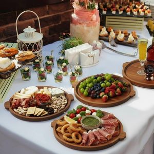 Charcuterie Boards Acacia Wood Serving <strong>Tray</strong> with Handles Round Decorative Ottoman <strong>Tray</strong> Large <strong>Wooden</strong> Cheese Board Serving Platter - Product Image 6