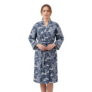 Robe longue en coton à fleurs, respirante et à séchage rapide, avec col en V et ceinture, faite à la main en Inde, style Kantha, idéale pour l'été/le printemps – Meilleure vente - Product Image 1