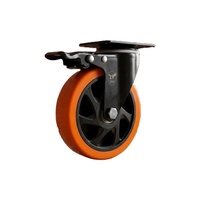 Roue pivotante à blocage en PVC personnalisée, vente en gros, roue pivotante à plateau supérieur de service moyen, roue pivotante en PVC orange, 3 pouces, 4 pouces, 5 pouces
