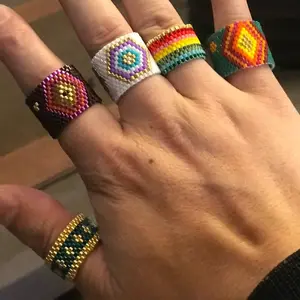 Trendy Japan Korea Stijl Sieraden Handgemaakte Miyuki Kralen Ring Mode Hand Gevlochten Kralen Vinger Ring