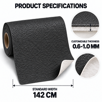 Cuir synthétique PVC noir classique, avec support non tissé, imperméable, gaufré, simili cuir pour l'ameublement intérieur de voiture et la sellerie