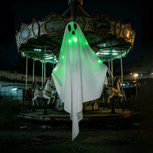 Fantasma Luminoso de Halloween y Pascua, Pequeño, Colgante, con Luz Verde, Multiexpresión, Decoración para Exteriores, Patio, Parque de Atracciones - Product Image 5