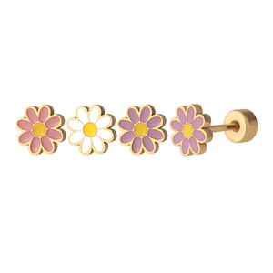 Crisantemo carino orecchini a fiori in smalto 18K oro placcato gioielli in acciaio inox per bambini e donne ragazze - Product Image 1