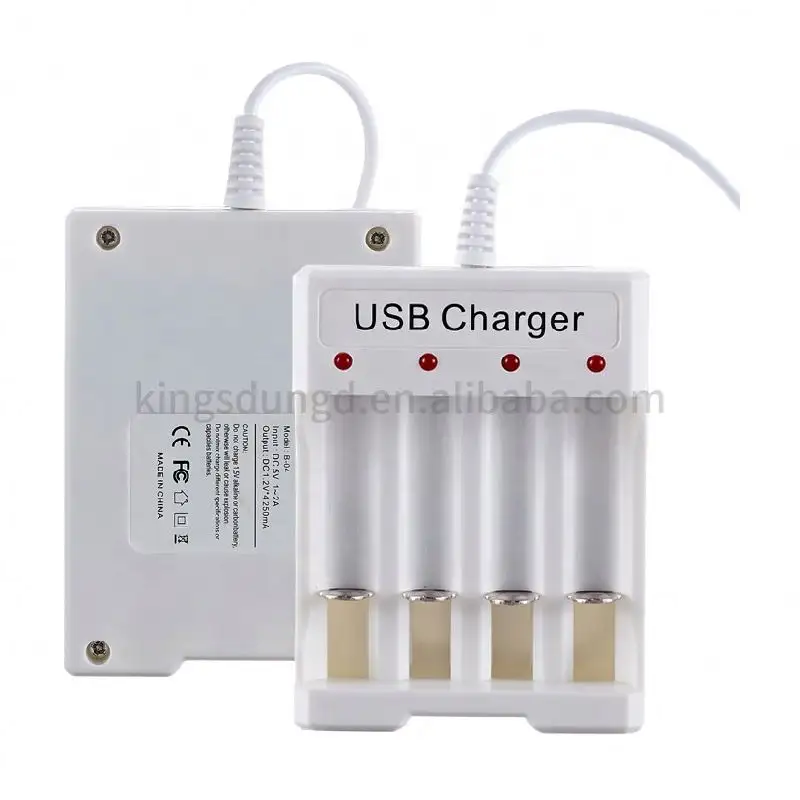 Chargeur de batterie USB à charge rapide à 4 emplacements avec protection contre les courts-circuits Station de batterie rechargeable AAA et AA