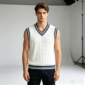 Suéter para Hombre, Ropa Personalizada, Chaleco de Punto Jacquard a <span class=keywords><strong>Rayas</strong></span>, Chaleco sin Mangas con Cuello en V, Suéter de Punto para Hombre - Product Image 2