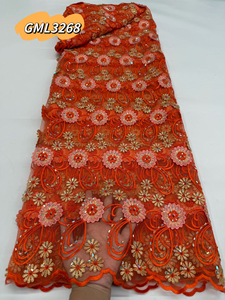 Oferta Especial: Tela de Encaje Nigeriano GML3268 Aso Ebi con Apliques de Flores 3D y Lentejuelas Bordadas, Tul Francés para <span class=keywords><strong>Vestidos</strong></span> de <span class=keywords><strong>Fiesta</strong></span> Africanos - Product Image 3