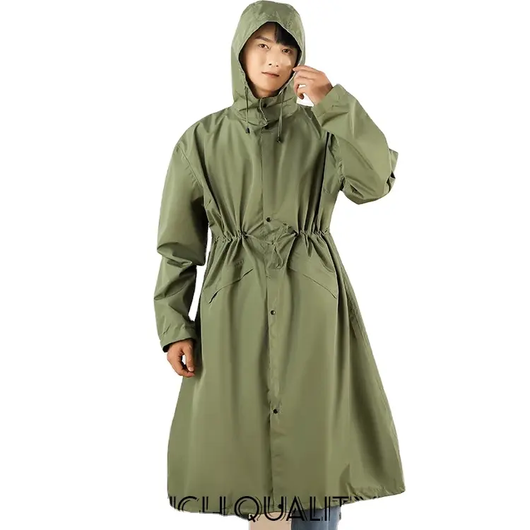 2022 Oem Custom Logo Arbeiter Long Pu/ Pvc Regenmantel für Männer Frauen Regen anzug Lange Jacke mit Kapuze