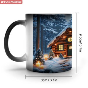 Mug en céramique noir givré de 11 oz, changeant de couleur à la chaleur, avec motif cabane d'hiver - Product Image 1