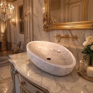 อ่างล้างมือแบบติดผนังหินธรรมชาติหรูหราจาก Poulars Wholesale พร้อมฐานหินอ่อน Bianco Carrara - Product Image 6