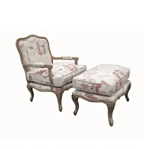 Винтажный деревянный каркас тканевый стул для гостиной, мебель для дома, современное кресло с табуретом для ног