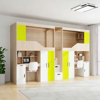 Lit mezzanine moderne en bois robuste et peu encombrant avec bureau intégré et armoire pleine grandeur avec rangement pour les chambres d'école et d'hôtel