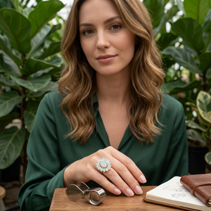 Natural Ethiopian Opal Oval Pear Cut Floral Luxury Party <b>Ring</b> <b>925</b> Sterling <b>Silver</b> Rhodium Plated Handmade Prong Set Women's - Product Image 5
