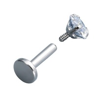 Bijoux de piercing labret et boucles d'oreilles en acier chirurgical 316L, filetage interne, serti de zircon, motifs étoile carrée et cœur, avec zircon cubique